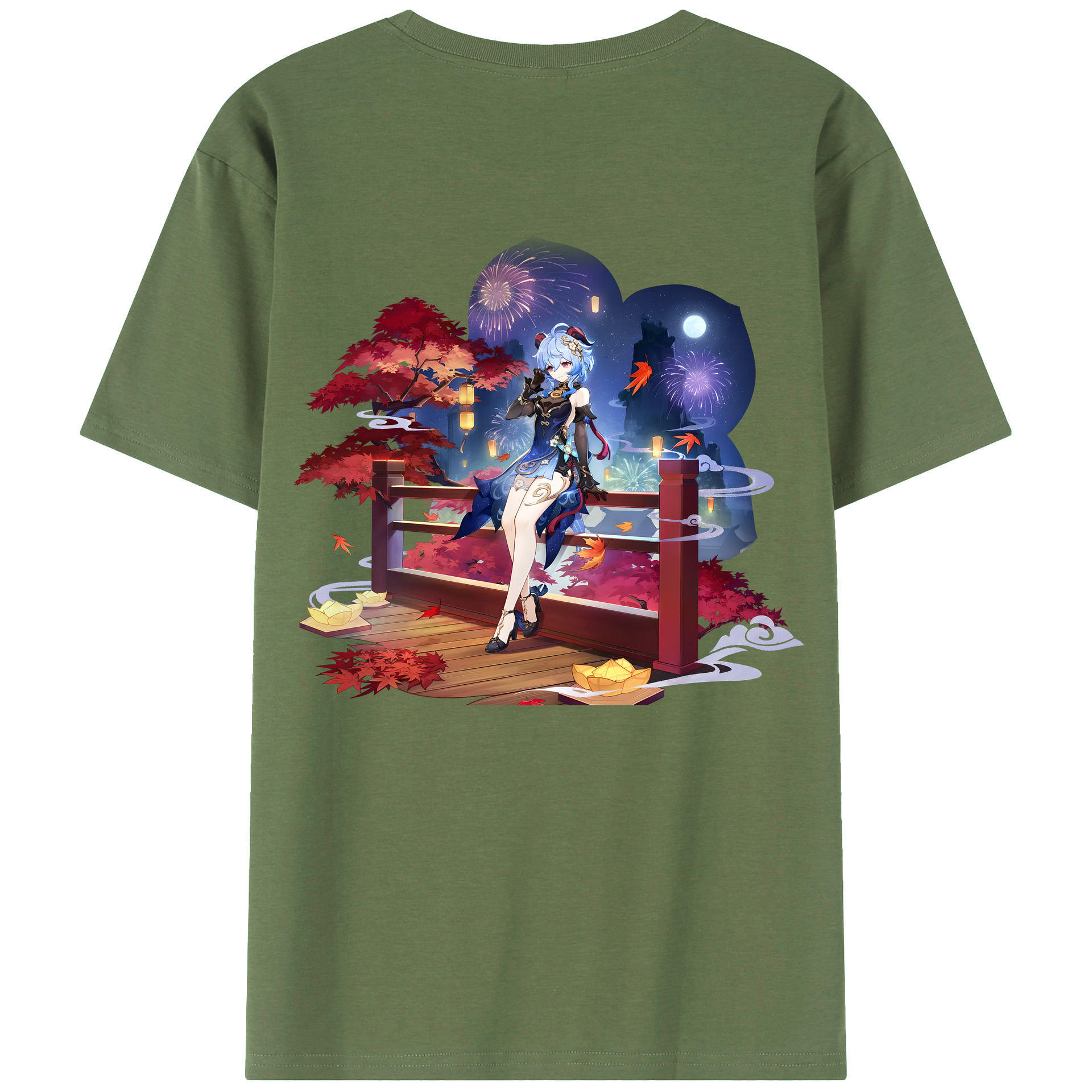 げんし神 甘雨 かんう genshin Ganyu 綿100％ メンズ半袖Tシャツ（バックプリント） 通気性